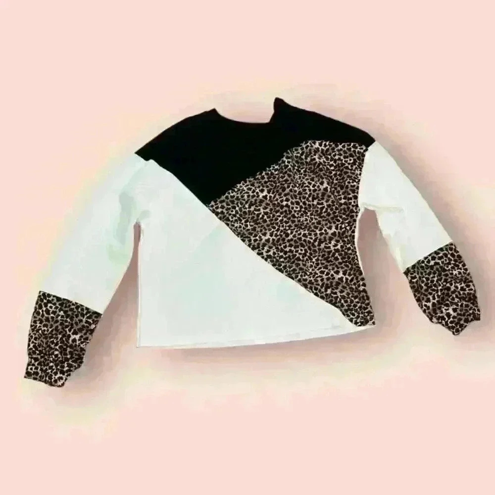 Speechless Girls Black Leopard Print Color Block Sweatshirt Dress M Long Sleeve